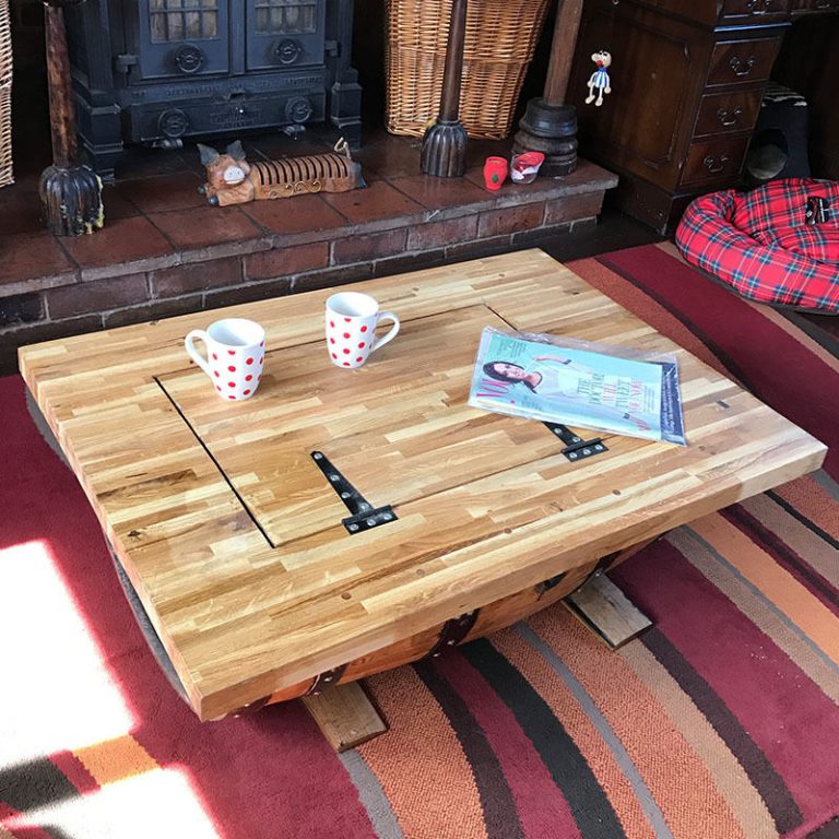 recycled half whisky branded jack Daniels coffee table Cheeky Chicks